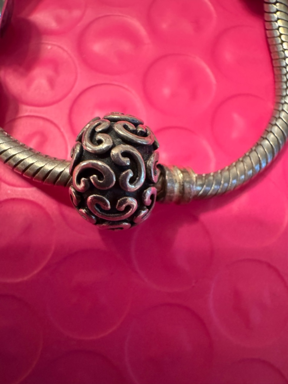 2 Pandora beads.  Swirls and red butterfly.  Sterling silver .